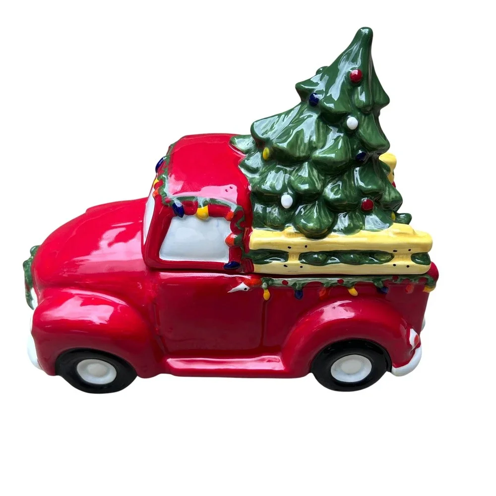 Blue Sky Cookie Jar Christmas Vintage Red Truck Tree Holiday‎ Decor Red OS